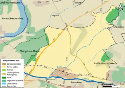 Carte des infrastructures et de l'occupation des sols en 2018 (CLC) de la commune.