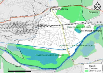 Carte des ZNIEFF de type 1 de la commune.