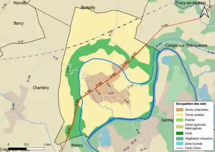 Carte des infrastructures et de l'occupation des sols en 2018 (CLC) de la commune.