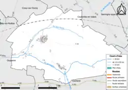 Carte en couleur présentant le réseau hydrographique de la commune