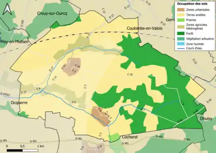 Carte des infrastructures et de l'occupation des sols en 2018 (CLC) de la commune.