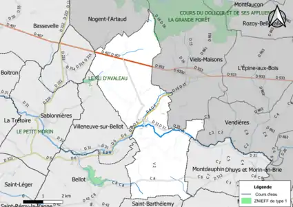 Carte des ZNIEFF de type 1 de la commune.