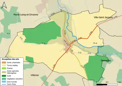 Carte des infrastructures et de l'occupation des sols en 2018 (CLC) de la commune.