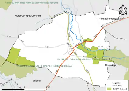 Carte des ZNIEFF de type 2 de la commune.