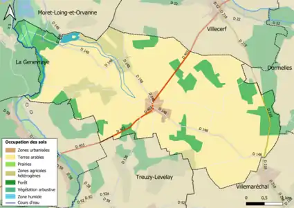 Carte des infrastructures et de l'occupation des sols en 2018 (CLC) de la commune.