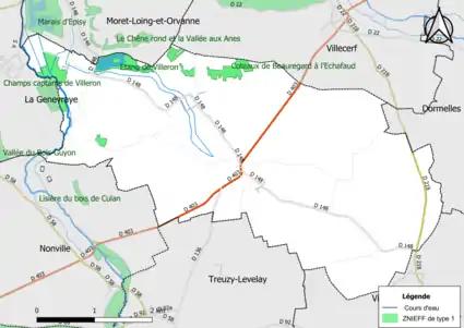 Carte des ZNIEFF de type 1 de la commune.