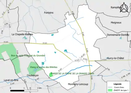 Carte des ZNIEFF de type 1 de la commune.