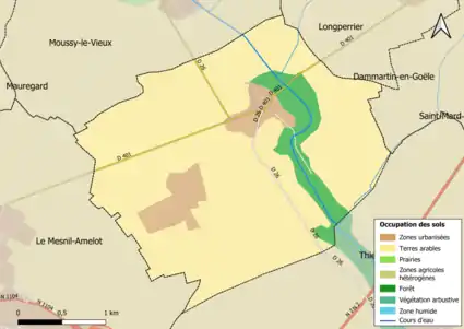 Carte des infrastructures et de l'occupation des sols en 2018 (CLC) de la commune.