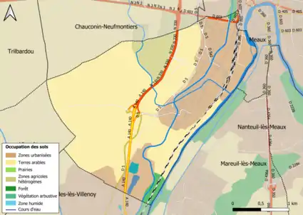 Carte des infrastructures et de l'occupation des sols en 2018 (CLC) de la commune.