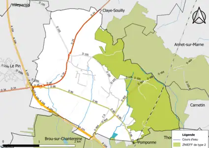 Carte des ZNIEFF de type 2 de la commune.