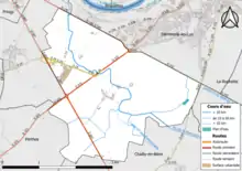 Carte en couleur présentant le réseau hydrographique de la commune