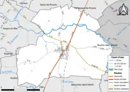 Carte en couleur présentant le réseau hydrographique de la commune