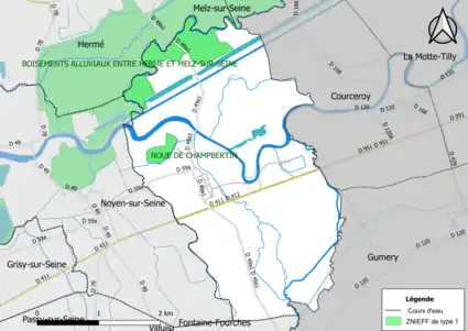 Carte des ZNIEFF de type 1 de la commune.