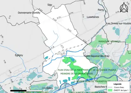 Carte des ZNIEFF de type 1 de la commune.