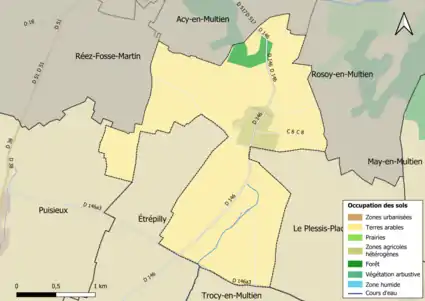 Carte des infrastructures et de l'occupation des sols en 2018 (CLC) de la commune.