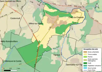 Carte des infrastructures et de l'occupation des sols en 2018 (CLC) de la commune.