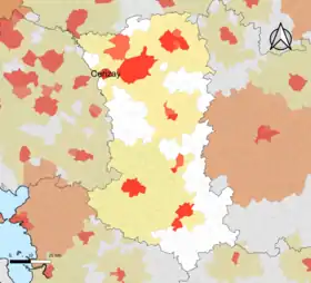 Localisation de l'aire d'attraction de Cerizay dans le département des Deux-Sèvres.