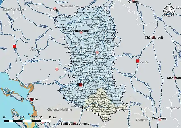 Les Deux-Sèvres sont découpées en deux bassins DCE : Loire-Bretagne et Adour-Garonne.