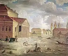 Inondation du 7 novembre 1824 au square du théâtre Bolchoï Kamenny à Saint-Pétersbourg (son dernier tableau)