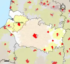 Localisation de l'aire d'attraction d'Abbeville dans le département de la Somme.