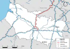 Carte du réseau routier national (autoroutes et routes nationales) dans le département de la Somme