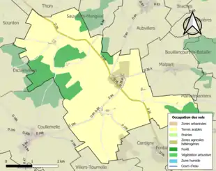 Carte en couleurs présentant l'occupation des sols.