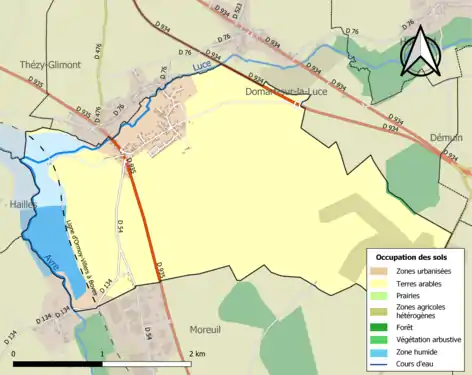 Carte des infrastructures et de l'occupation des sols de la commune en 2018 (CLC).