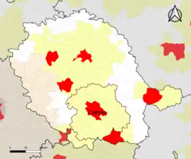 Localisation de l'aire d'attraction de Castres dans le département du Tarn.