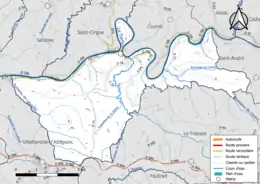 Carte en couleur présentant le réseau hydrographique de la commune