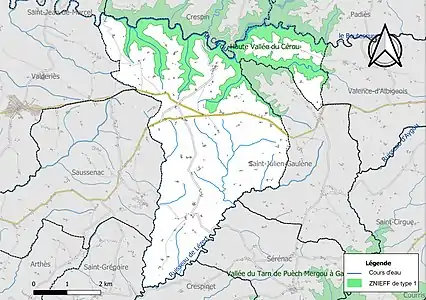 Carte de la ZNIEFF de type 1 sur la commune.