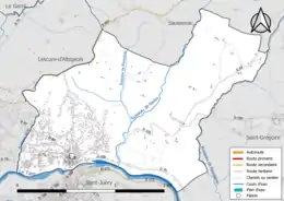 Carte en couleur présentant le réseau hydrographique de la commune