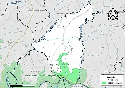 Carte des ZNIEFF de type 1 sur la commune.