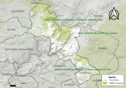 Carte des ZNIEFF de type 2 sur la commune.