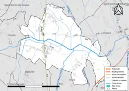 Carte en couleur présentant le réseau hydrographique de la commune