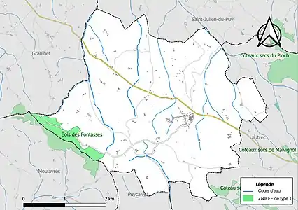 Carte de la ZNIEFF de type 1 sur la commune.