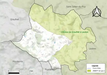 Carte de la ZNIEFF de type 2 sur la commune.