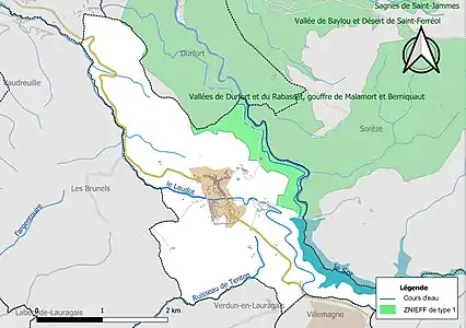 Carte de la ZNIEFF de type 1 sur la commune.