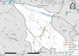 Carte en couleur présentant le réseau hydrographique de la commune