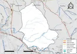 Carte en couleur présentant le réseau hydrographique de la commune