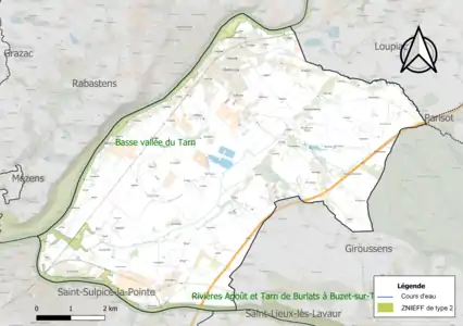 Carte des ZNIEFF de type 2 sur la commune.