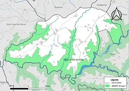 Carte de la ZNIEFF de type 1 sur la commune.