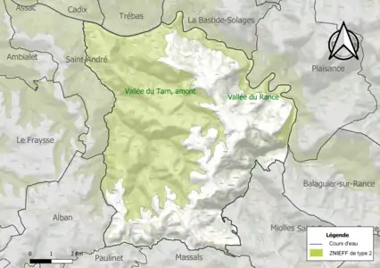 Carte des ZNIEFF de type 2 sur la commune.