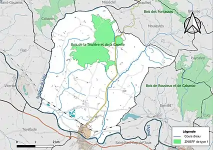 Carte de la ZNIEFF de type 1 sur la commune.