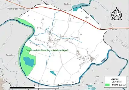 Carte de la ZNIEFF de type 1 sur la commune.