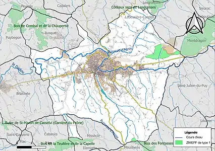 Carte des ZNIEFF de type 1 sur la commune.