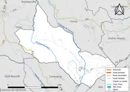 Carte en couleur présentant le réseau hydrographique de la commune