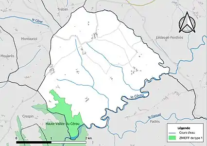 Carte de la ZNIEFF de type 1 sur la commune.