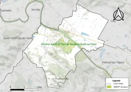 Carte de la ZNIEFF de type 2 sur la commune.