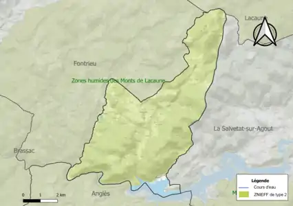 Carte de la ZNIEFF de type 2 sur la commune.