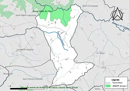 Carte de la ZNIEFF de type 1 sur la commune.